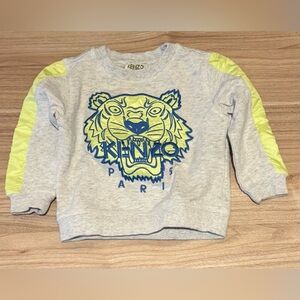 Kenzo Kids Gray Sweatshirt with Yellow and Blue Tiger Design